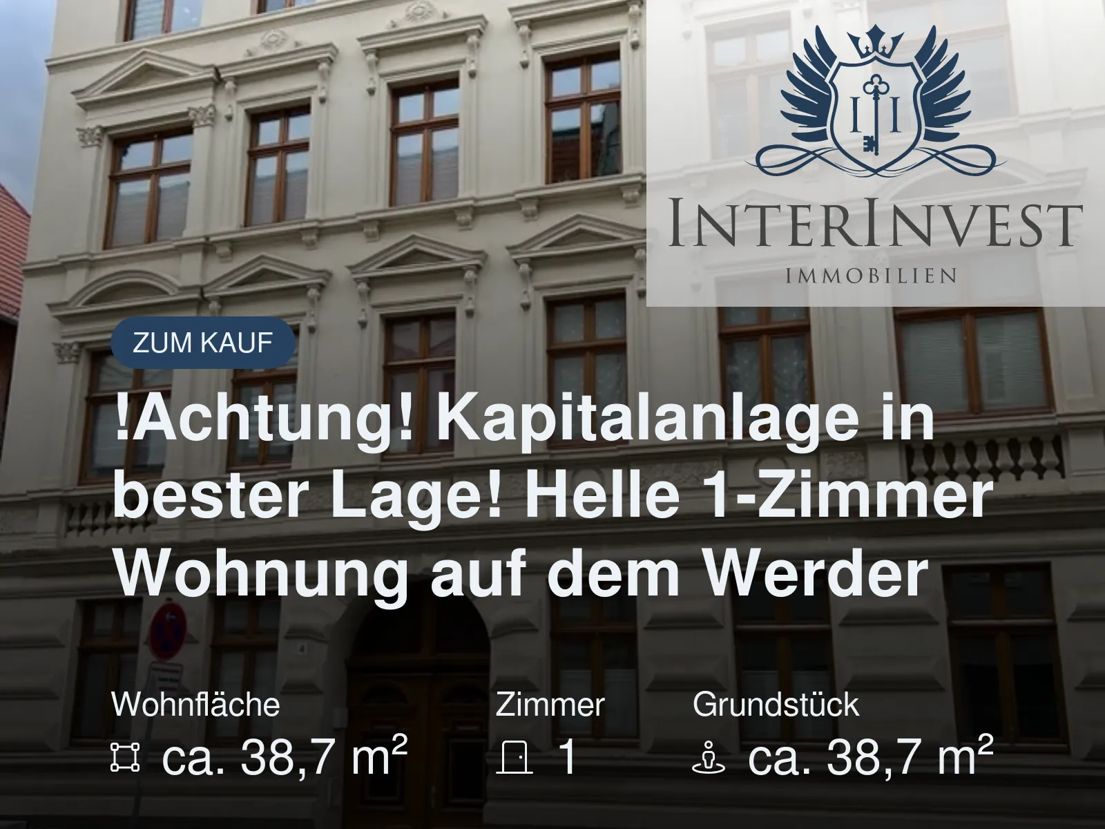 Neu im Angebot: !Achtung! Kapitalanlage in bester Lage!  Helle 1-Zimmer Wohnung auf dem Werder